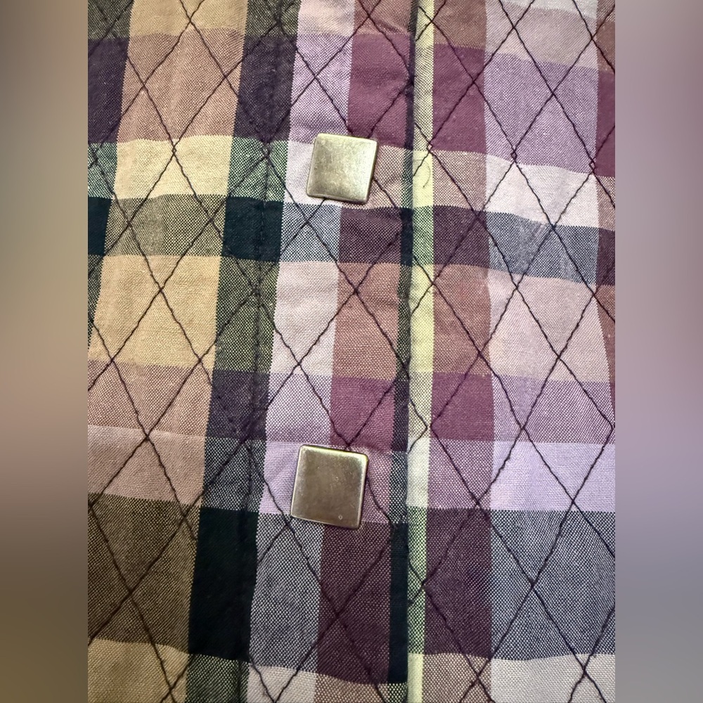 Christopher & Banks Purple Plaid Quilted Snap-Front Vest, Small. - Picture 4 of 10